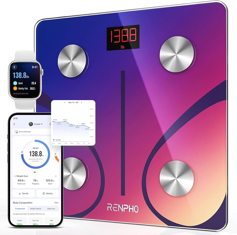 RENPHO Body Fat Scale Bluetooth Smart BMI App 4 Units Red Elis 1