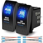 Xislet 2Pcs UTV Rocker Switch 12V 20A 3-Pin Blue LED Marine Rocker Switch for Polaris RZR Ranger 570-1000 XP SXS Maverick X3 Pioneer ATV Golf Cart Boat Rear Light Toggle Switch - with Jumper Wire
