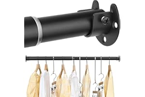 FIRJOY Closet Rods for Hanging Clothes - Heavy Duty, Length Adjustable (Black, 66.5" - 76")