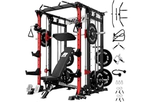 RitFit Buffalo Smith Machine, Power cage with LAT-Pull Down System & Cable Crossover System, All-in-One Squat Rack for Home Gym, Power Rack