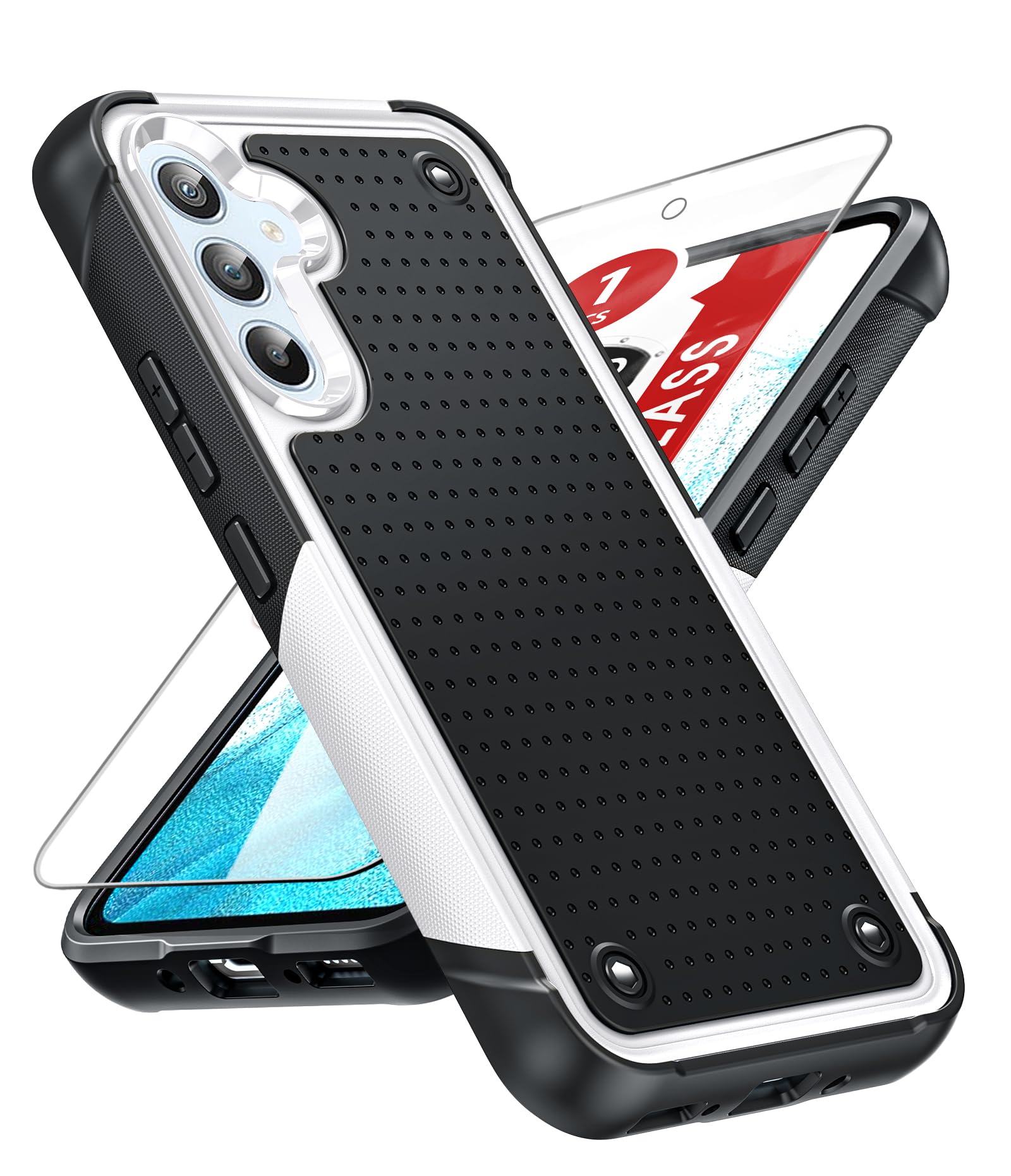 LeYi for A54-5G-Case, Phone Case Glalxy A54 with Screen Protector for Women, Dual Layer Protective Hard PC Back & Soft Bumper Resilient Shock Absorb Case for Samsung A54 5G, White
