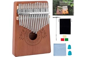 MUSFUNNY Kalimba Thumb Piano 17 Keys Instrument: Portable Mbira Finger Pianos Musical Gifts for Kids Adults Beginners - Mahogany Wood Handheld Piano with Tune Hammer, Music Book
