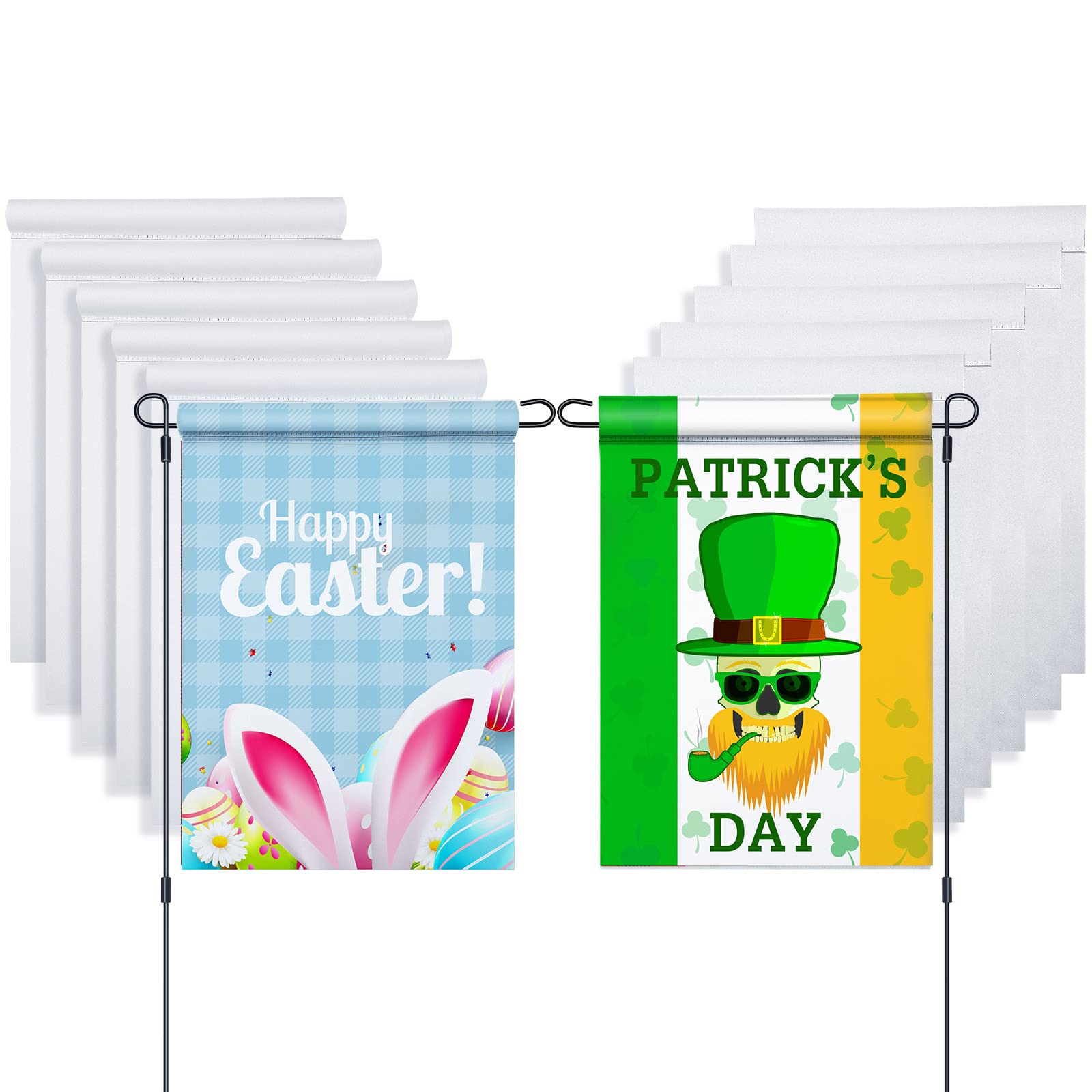 Photo 1 of 10 Pcs Sublimation Blank Garden Flag 12 x 18 Inch for St Patrick's Day and Easter Day Decoration Double Sided DIY Polyester Yard Flags for Outdoor Courtyard Party Home Holiday Festival