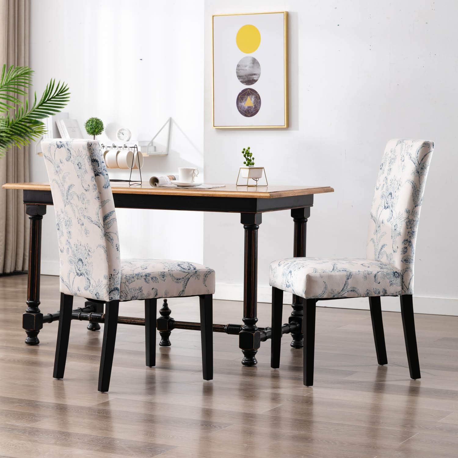 DininL Fur Dining Chair Kitchen Chairs Set of 2 Modern Dining Room Side Chairs Fabric Cushion Seat Back with Nailhead Trim (Flowers) - Chairs