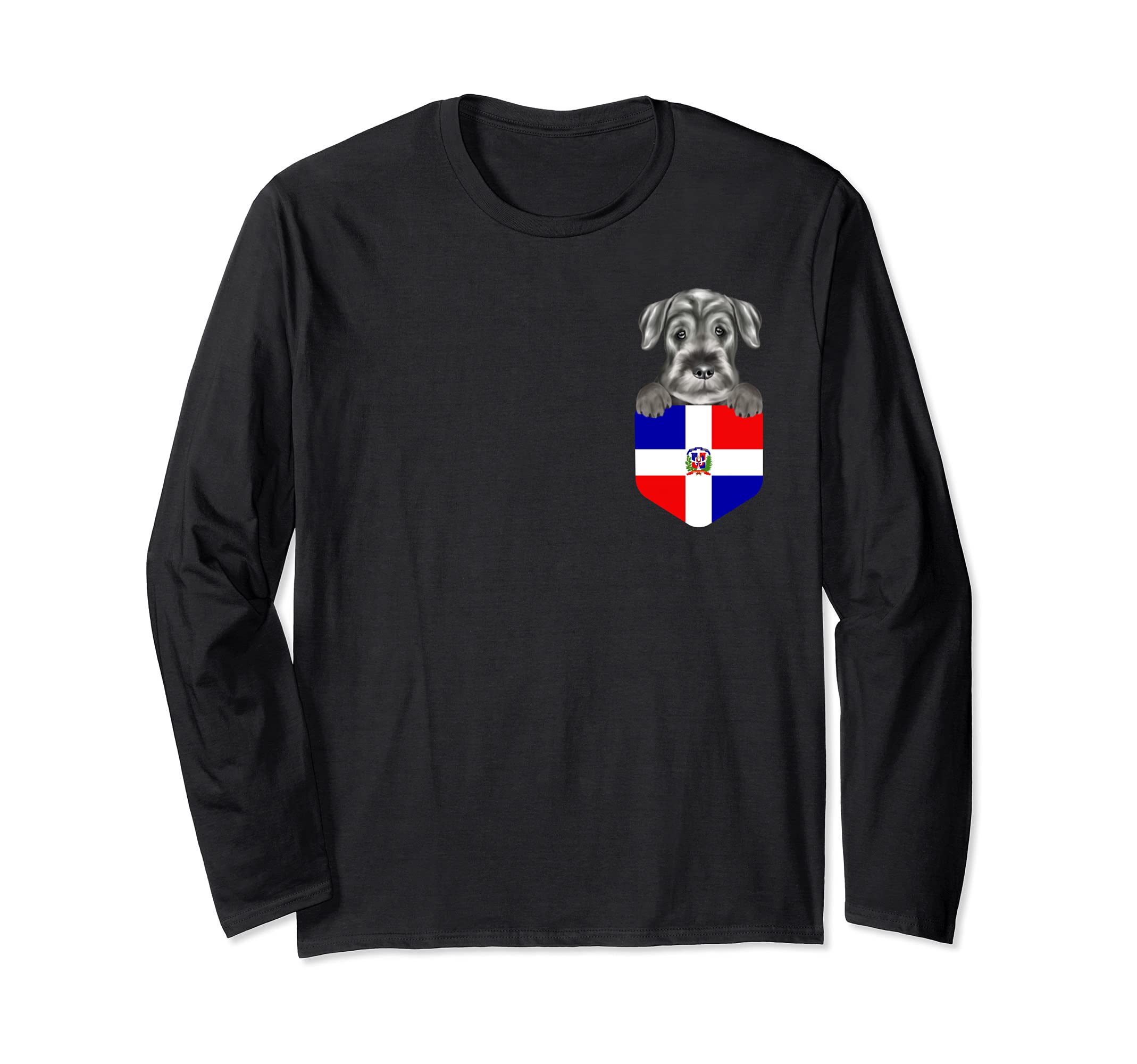 Dominican Republic Flag Standard Schnauzer Dog In Pocket Long Sleeve T-Shirt