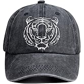 Embroidered Funny Tiger Head Hat, Distressed Cotton Wash Baseball Cap for Jungle Zoo Wild Animal Lover Gifts