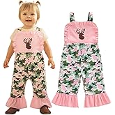 Cdbdttkl Toddler Baby Girl Hunting Outfit Deer Camo Suspender Flared Pants Overalls Bell Bottom Romper Sleeveless Jumpsuit
