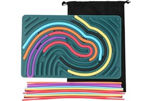 AOKELEILEI Sensory Activity Board, Duble Sided Design Kids Busy Board for Fine Motor Skill, Silicone Fidget Toy for Kids 3+ & Adults for Travel, Includes Portable Travel Bag & 20 Strings(Peacock Blue)