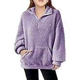 CharmWM Girls Half Zip Outerwear Jacket Kids Oversized Jackets Zipper Fuzzy Warm Sweatshirt with Pockets 5-14 years