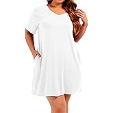 Plus Size Nightgowns Women V Neck Sleepwear Cotton Night Gown Dresses Sleep Shirts with Pockets