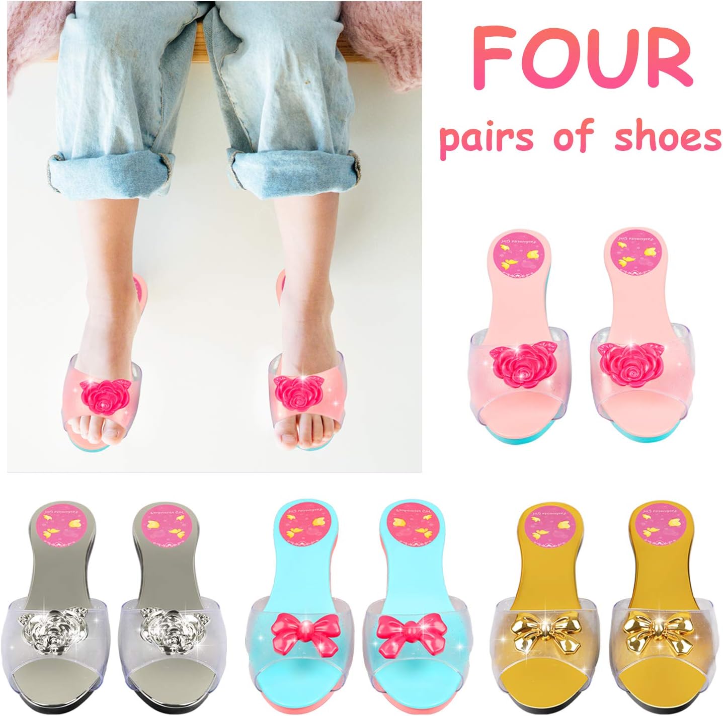 Princess Jewelry Boutique Dress Up and Elegant Shoe(4 Pairs of Girls Heels Shoes),Role Play Fashion Accessories of Crowns, Necklaces, Bracelets, Rings,Girls Beauty Gift Toys for Age 2 3 4 5 6 Year Old: Toys & Games