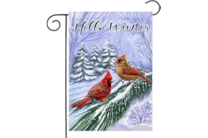 BYGFHLYW Hello Winter Garden Flags 12x18 Double Sided, Cardinal Bird Garden Flag, Winter Garden Flags for Outside, Winter Yard Flag Lawn Outdoor Decor