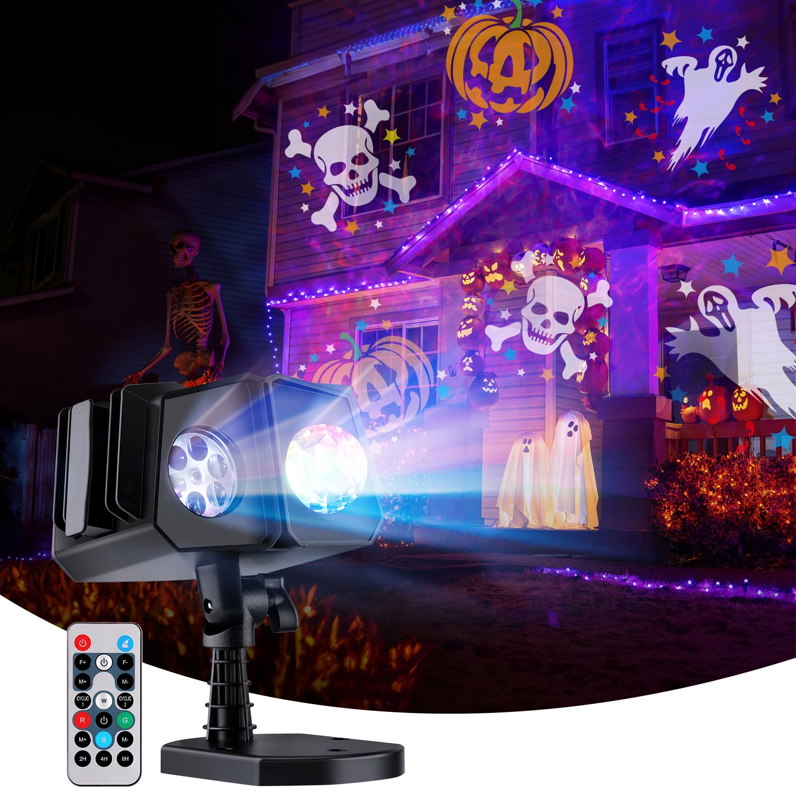 Photo 1 of Minetom Halloween Christmas Projector Lights Outdoor 26 HD Effects (3D Ocean Wave + Patterns) Waterproof with Timer Landscape Lights for Indoor Holiday Christmas Night Disco Party, RGB + Multicolor