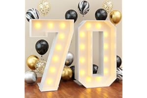 KAINSY 4ft Light up Numbers 70 Mosaic Numbers Marquee Frame with Slots for 70th Birthday Party Large Cardboard with Light Bulbs Pre-Cut Kit Giant Cut-Out Thick Foam Board Sign Diy Decorations Anniversary