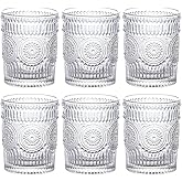 MDLUU 6-Pack Embossed Drinking Glasses, Romantic Glassware, Vintage Glass Tumblers for Juice, Beverages, Cocktail, Capacity 9oz/265ml
