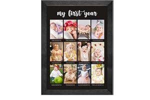 comurdyo My First Year Picture Frame 12 Months Baby Keepsake Photo Frame Collage Gender Neutral Baby Wall Hanging 12 Photo Inserts First Birthday Monthly Photo Collage New Mom Gift (Black1)