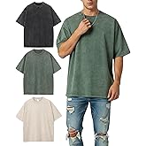 Men's Oversized Heavyweight Cotton T-Shirts, Unisex Acid Wash Thick Short Sleeve Tees Casual Baggy Crewneck Tops