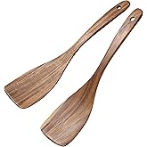 Wooden Spatula for Cooking - Wooden Spoons for Cooking - 12.5 Inch Teak Spatulas for Nonstick Pans - Wood Cooking Utensils - Wood Kitchen Utensils Set of 2 - Bamboo Spatulas - Wooden Turner Spatula