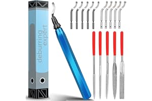 Nujzuir Deburring Tool Manual Deburring with 11 Replacement Blades and 5 Diamond File Sets for for Cutting and polishing 3D Printers, Plastic, Aluminum, Stainless Steel (11 Blades with Needle Files)