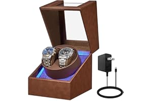 BEWISHOME Watch Winder for Automatic Watches, Double Watch Widner with Led Light 4 Modes, Automatic Watch Winder Box Watch Spinner with Japanese Quiet Motor Type-C Adapter or Battery Powered, SYQ02Z