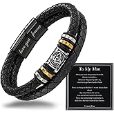 Alissl Mens Leather Bracelet,Black Stainless Steel Double-Row Braided Black Stainless Steel Love You Forever Engraved,Men Valentines Day Ideal Gift for Son & Grandson