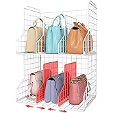 Sonyabecca Purse Storage Organizer for Closet : Adjustable 2-Pack Dividers Handbag Organizer - Stackable Wire Handbags Storage Baskets -Open Cabinets Wallets Tote Chain Bags Clutches -White