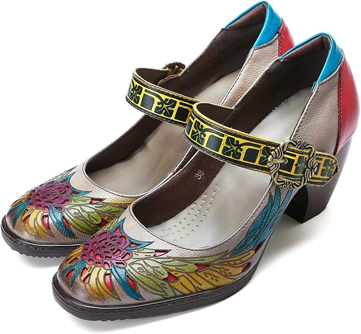 gracosy Womens Leather Pumps Summer Walking Shoes Ladies Low Mid Heel