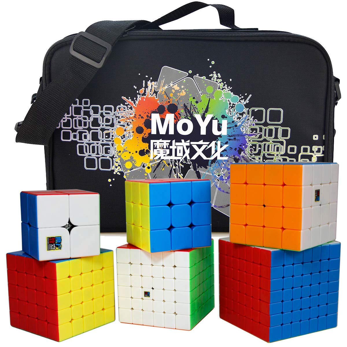 Oostifun FunnyGoo 6 Stickerless Magic Cube Set with Special Storage Carrying Bag, 2x2 3x3 4x4 5x5 6x6 7x7 Professional WCA Competition Cube Puzzle Set