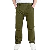 CAMLAKEE Boys' Pleated Dress Pants Kids Elastic Waist Twill Straight Leg School Uniform Pants