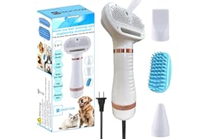 ENUKYCOM Pet Grooming Hair Blow Dryer 300 Watts for Small and Medium Dogs and Cats -Pet Hair Dryer for Dogs Grooming at Home- Pet Hair Removal Comb Plus Blue Silicone Pet Wash & Massage Brush