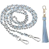 PATIKIL Purse Chain Strap, 47 Inch Leather Chain Straps Purse Strap Replacement Flat Chain Strap with Tassel for Crossbody Bag Handbag Woman, Light Blue/Silver