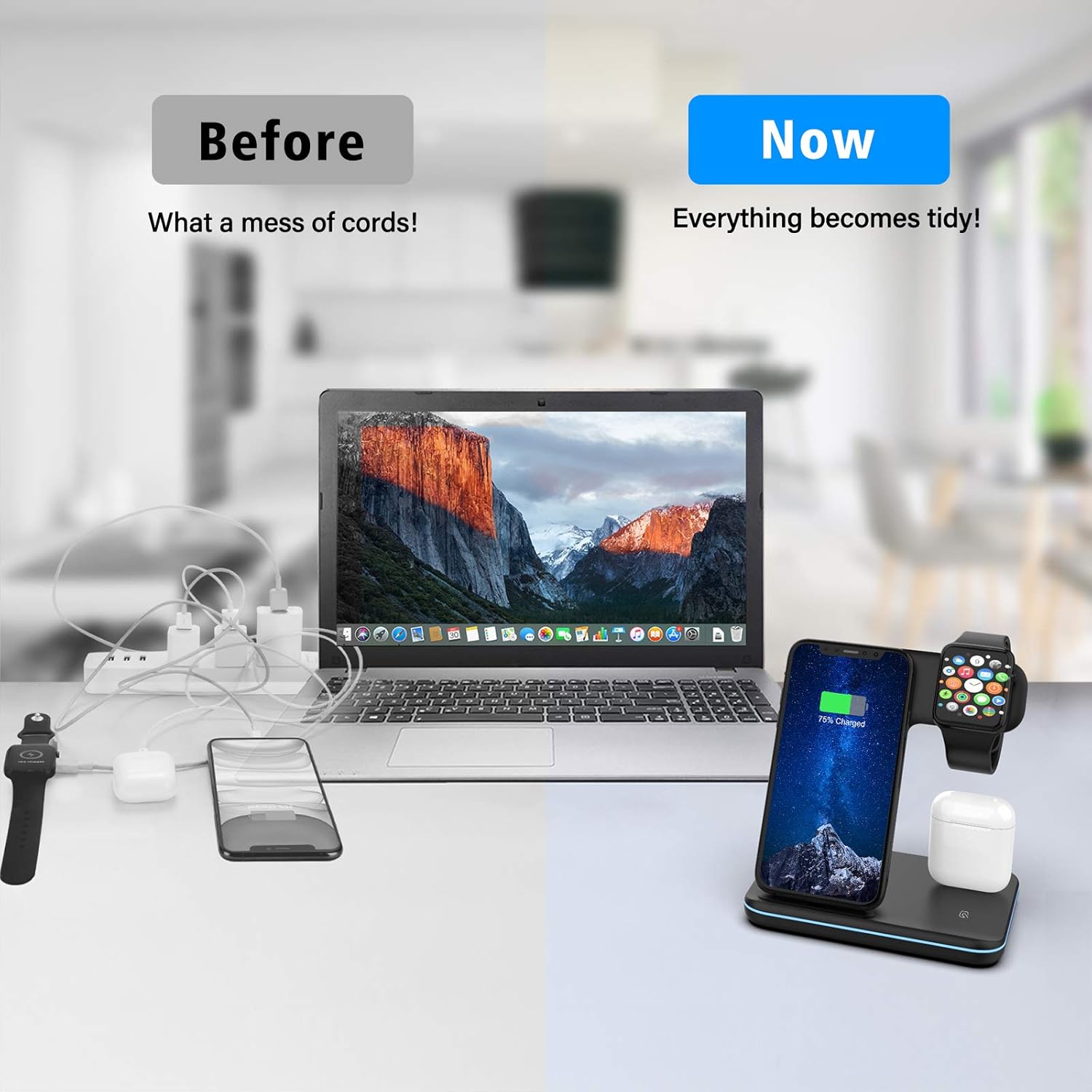 Wireless Charger, 3 in 1 Qi-Certified 15W Fast Charging Station for Apple iWatch Series 6/5/4/3/2/1,AirPods,Wireless Charging Stand for iPhone 12/11 Series/XS MAX/XR/XS/X/8/8 Plus/Samsung