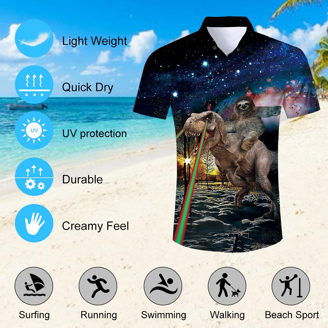 Spreadhoodie Shirt Casual Beach Shirt for Men Short Sleeve Galaxy Dinosaur Shirt Hawaii Shirts Mens Hawaiian Shirt Funky Shirt for Summer Beach Vacation XXL
