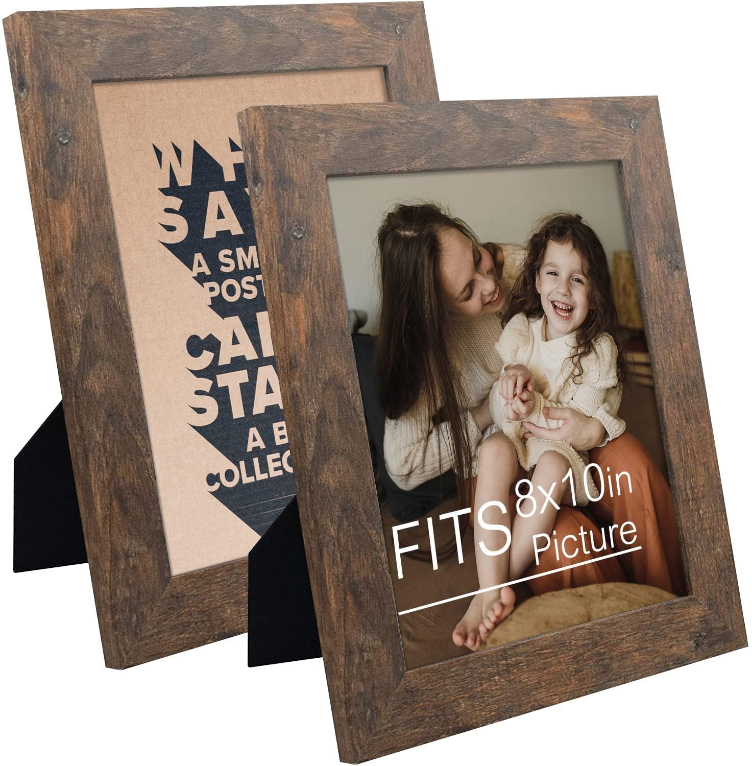 Frametory, 8x10 Photo Frame Brown Distressed Grain Style - Frames for 8 by 10 Picture or Photo - Wide Moulding Design with Real Glass - Wall Display or Tabletop Display (2 Pack)