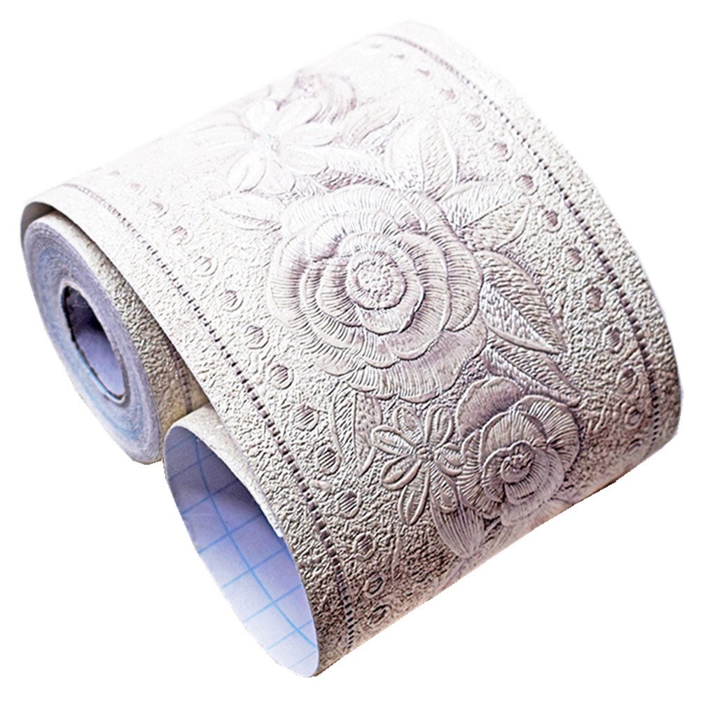 Elegant White Floral Peel and Stick Wallpaper Border - Removable, 3D Pattern Wall Decal, 10cm x 5m