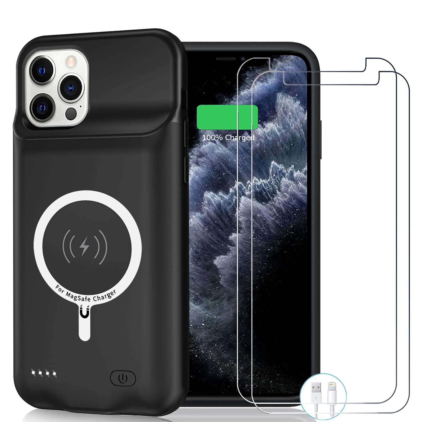 Battery Charging Case for iPhone 12 Pro Max, 12000mAh High Capacity Portable Rechargeable Battery Case Qi Wireless Charging with iPhone 12 Pro Max (6.7 inch) Extended Battery Charger Cover(Black)