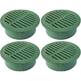 Calvana 4-Pack 6 Inch Round Drain Grate Cover for Yard Drainage, Plastic Outdoor Drain Cover for Lawn, Landscape and Patio, 6" Stormwater Drain Grate Replacement, Green