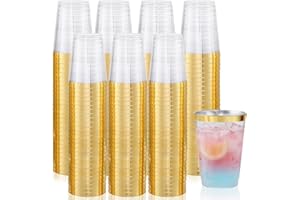supernal 200pcs Gold Plastic Cups,Hard Plastic 10oz Party Cups,Disposable Cups for Picnics, Barbecues, Camping Trips, and Bea