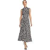 Maggy London Womens Womens Sleeveless Mock Neck Midi Dress with Tie Belt Waist A-line Silhouette - Wedding Guest Dresses
