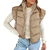 Tankaneo Womens Cropped Puffer Vest Cap Sleeve Zip Up Puffy Qulited Jacket Stand Collar Padded Gilet Coat Winter Outerwear