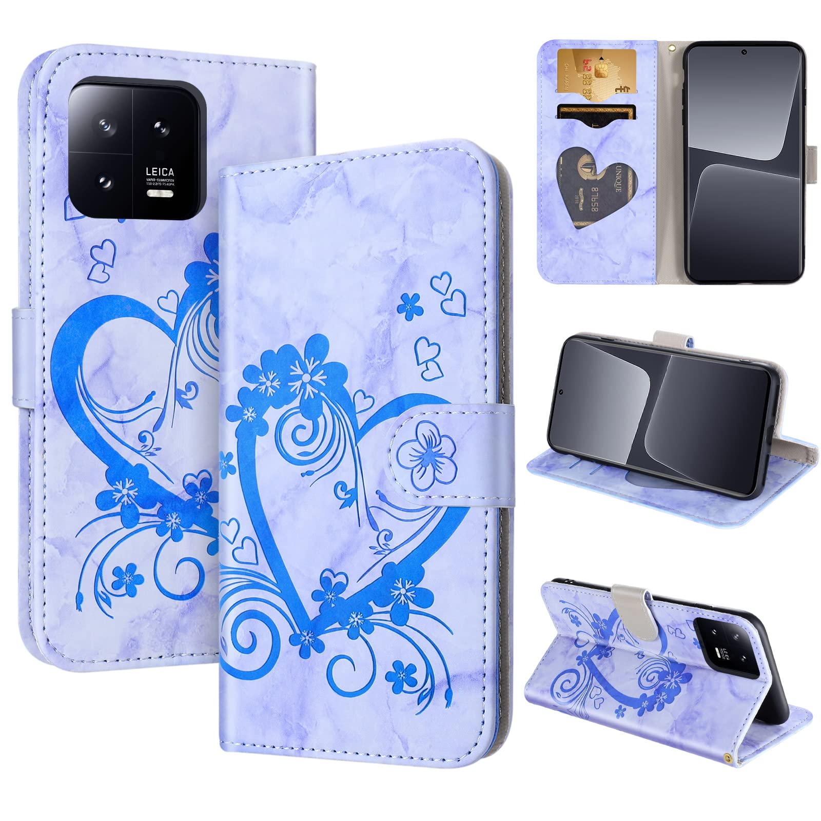 CASAFUNY Case for Xiaomi 13 Pro, Premium Leather Wallet Case Magnetic Flip Phone Case Shockproof Cover with Card Holder Kickstand for Xiaomi 13 Pro 5G, Blue
