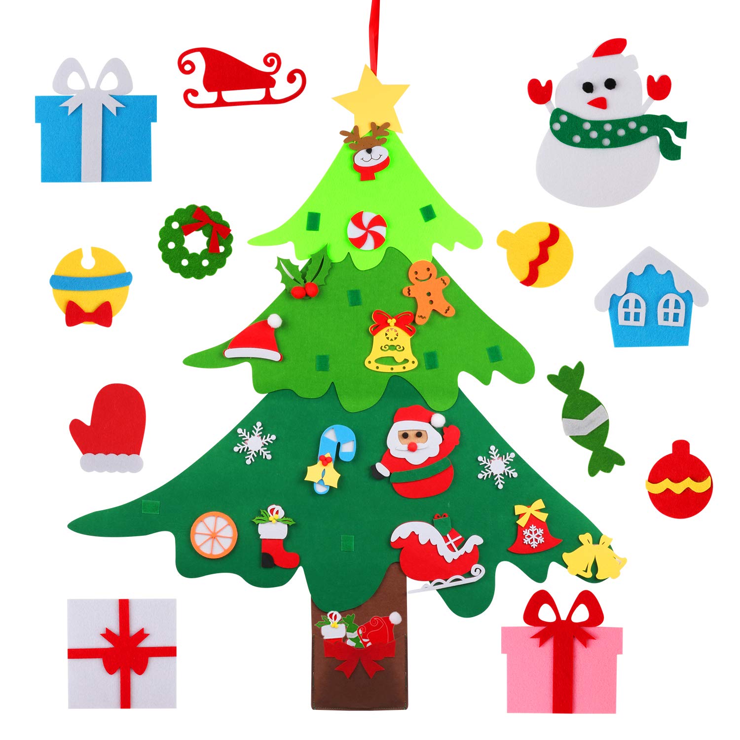 Joyibay Filz Weihnachtsbaum Kinder, DIY Filz Weihnachtsbaum 3.2 FT Dekoration Weihnachtsbaum aus Filz Ornamenten Weihnachten Set Ornamenten Hängenden Seil Für Home Tür Wand Dekoration