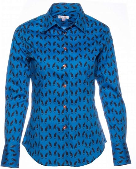 Amazon コトンドゥ Cotondoux シャツ 柄シャツ レディース 長袖 オシャレ 猫柄 アニマル柄 ブルーシャツ Lad1577 シャツ ブラウス 通販