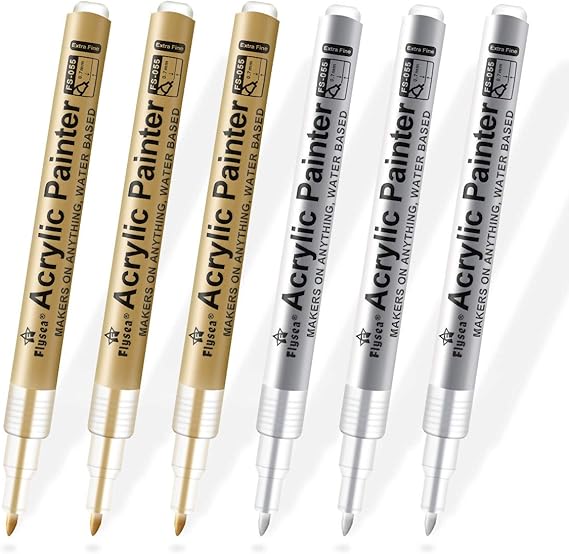 Paint Pens Gold Silver,6 Pack 0.7mm Acrylic Paint Pens Permanent Marker