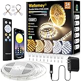 Wefomey White LED Strip Lights, 100ft Dimmable Bright 24V Led Tape Light with Remote and App Control, 2700K-6500K White 1440 LEDs Lights for Bedroom, Kitchen, Ceiling (1 Rolls of 100ft)
