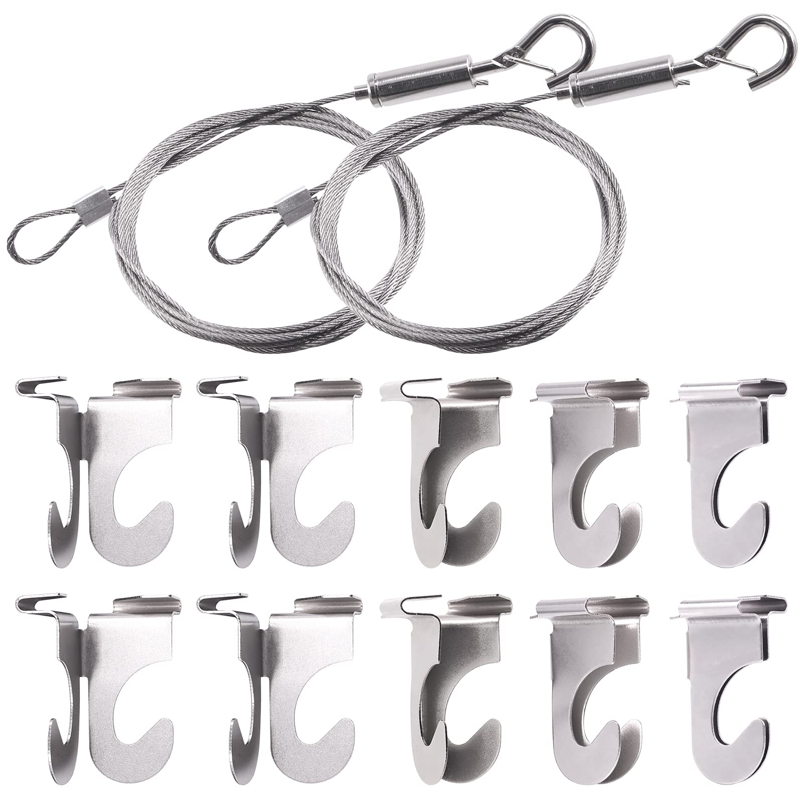 GLARKS 12Pcs 2 Inch Drop Ceiling Hooks with Hanging Wire Set, 10 Pack Ceiling Hangers and 2Pcs Adjustable Stainless Steel Wire with Loop and Hook for Hanging Plants, Lights, Decorations up to 20 lbs