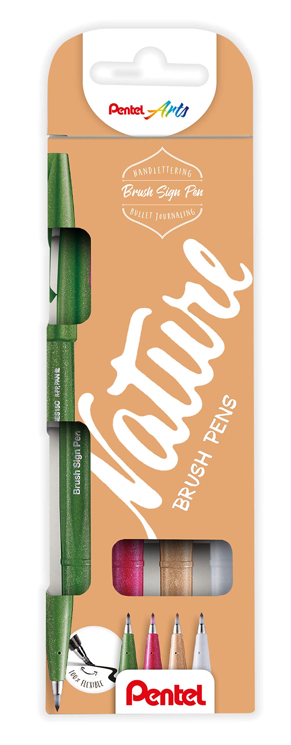 Pentel Brush Sign Pen SES15C-12 Fibre-Tip Pen 4 Olive green, light brown, light grey, burgundy red
