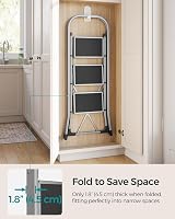 SONGMICS 3-Step Folding Ladder Dove Grey Safety Lock 150 kg view 3