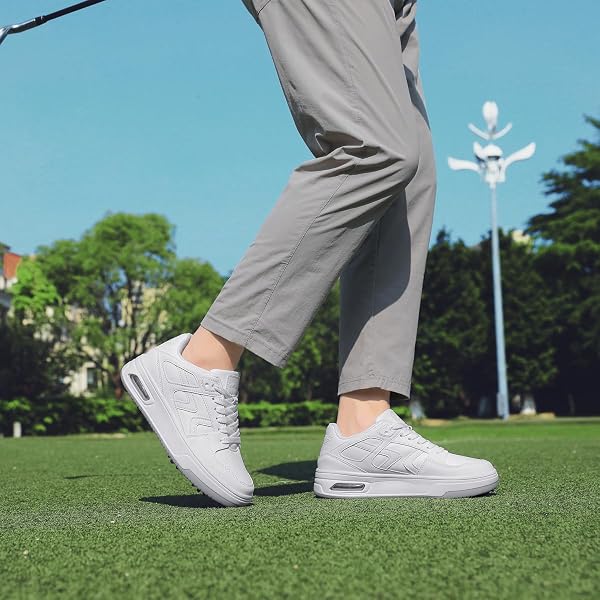 DARIBOM GOLF SHOES MENS WOMENS, SPIKED, WATERPROOF, CUSHIONING GOLF SPORT SNEAKERS (WHITE,44)