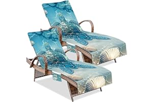 HEIFAM Lounge Chair Towel Covers Sea Turtles 2 Pcs, Pool Lounge Chair Cover, Pool Beach Chairs Covers with Pocket for Hotel Garden, Chaise Lounge Cover for Outdoor Sunbathing, No Sliding, 85 X30 In